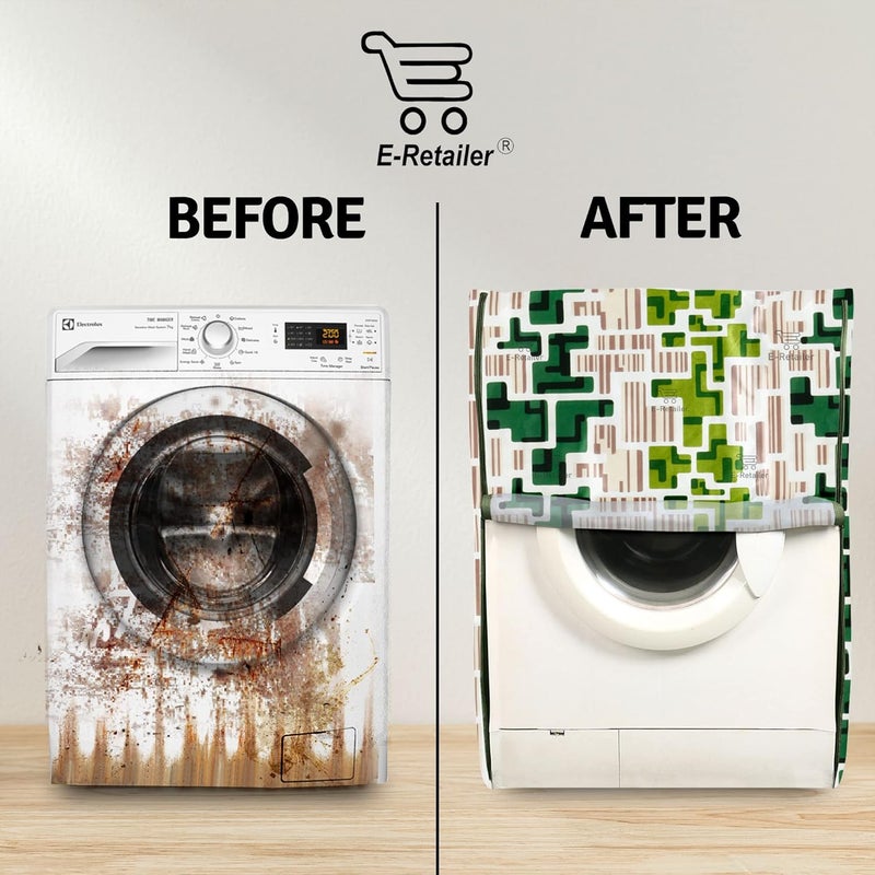 E-Retailer ERetailer Exclusive Polyester Combo Set of 1 Pc Front Load Washing Machine Cover and 1 Pc Foldable Laundry BagColorGreen Geometric Set Contains2 Pcs  - Image 4