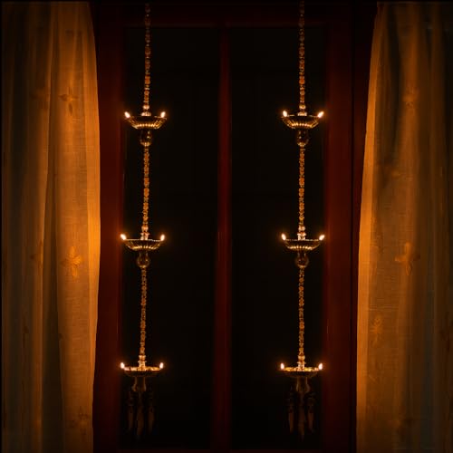 Zerya Hanging 5 Deep Multi Layer Electric Deepak Light Pooja Deep Rice LED Light for Door Entrance, Mandir Deep for Home Temple Decor Electric Deep (3 Step Hanging, Pack of 2) - Image 2