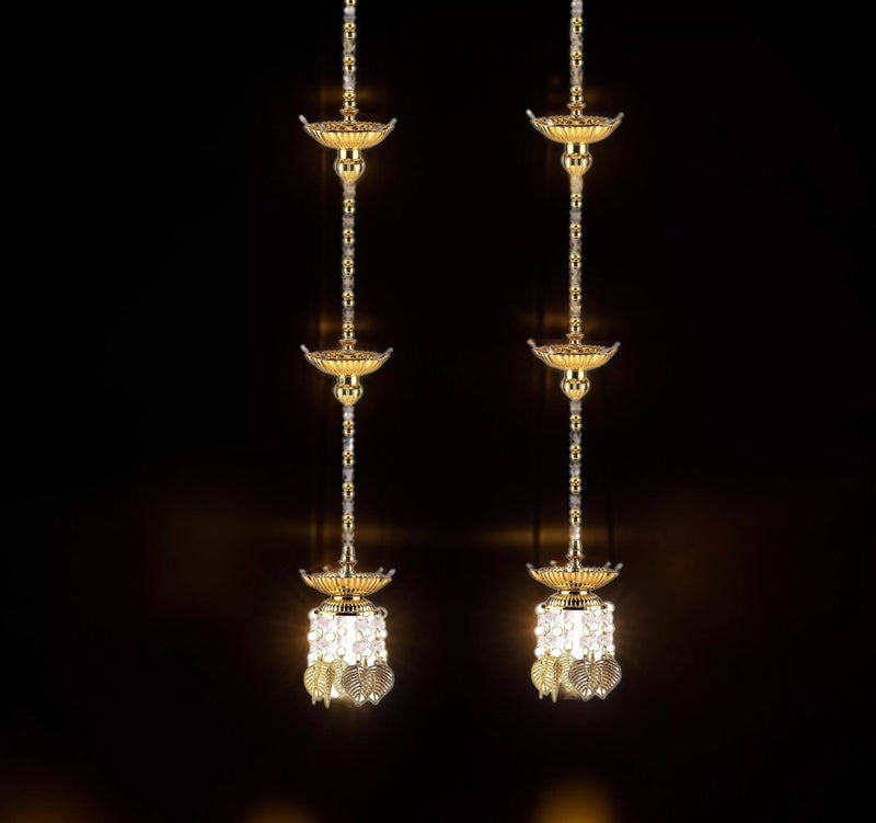 Zerya Hanging 5 Deep Multi Layer Electric Deepak Light Pooja Deep Rice LED Light for Door Entrance, Mandir Deep for Home Temple Decor Electric Deep (3 Step Hanging, Pack of 2) - Image 1