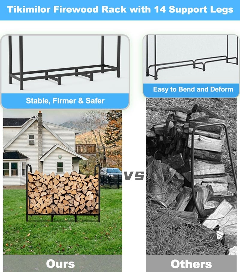 Tikimilor 4ft Firewood Rack Holder, Adjustable Heavy Duty Fire Log Stacker Stand for Fireplace, Outdoor Indoor Metal Wood Pile Storage Organizer, Patio Logs Stand tool, Black - Image 5