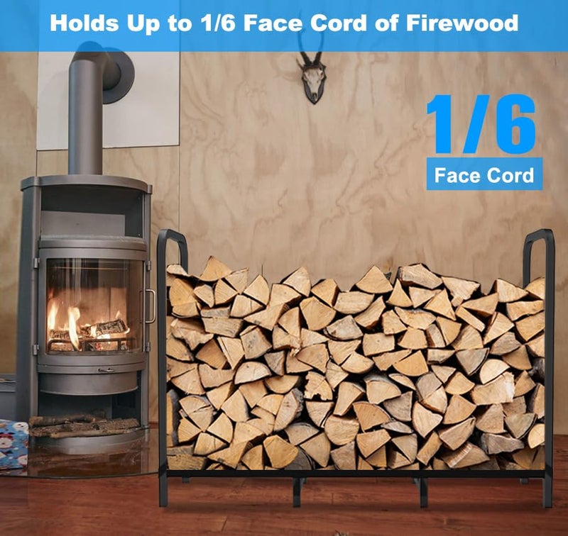 Tikimilor 4ft Firewood Rack Holder, Adjustable Heavy Duty Fire Log Stacker Stand for Fireplace, Outdoor Indoor Metal Wood Pile Storage Organizer, Patio Logs Stand tool, Black - Image 2