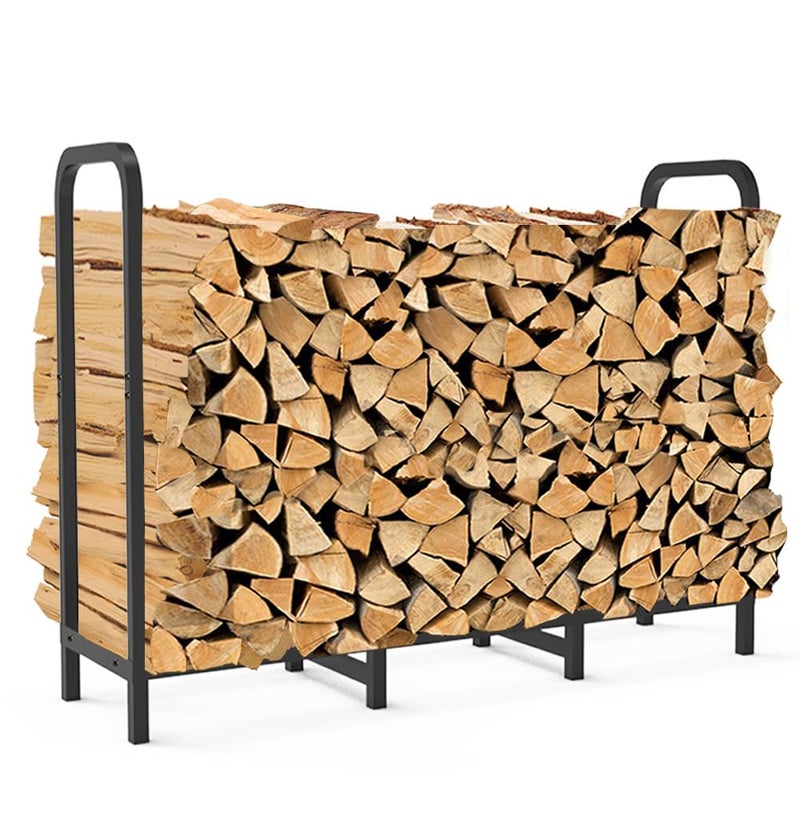 Tikimilor 4ft Firewood Rack Holder, Adjustable Heavy Duty Fire Log Stacker Stand for Fireplace, Outdoor Indoor Metal Wood Pile Storage Organizer, Patio Logs Stand tool, Black - Image 1