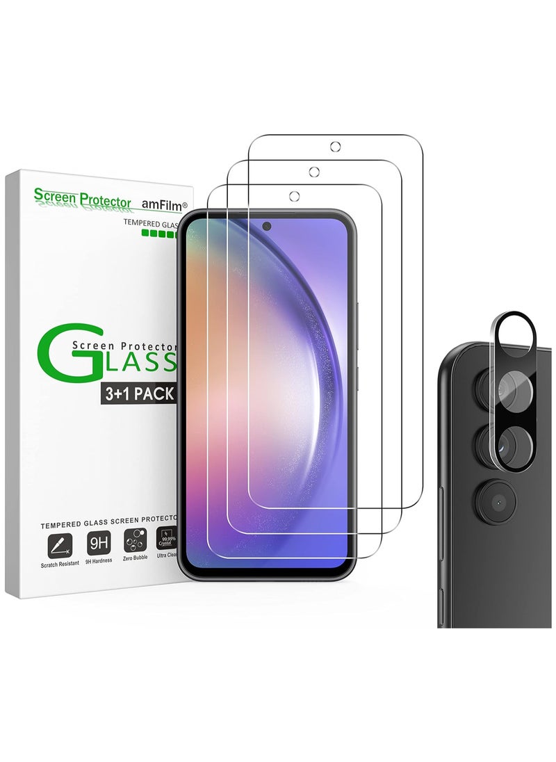 Amfilm amFilm 3+1 Pack Tempered Glass Screen Protector for Samsung Galaxy A54 5G 6.4" 2023 with Camera Lens Protector, Case Friendly, Easy Installation and Bubbles-Free  - Image 1