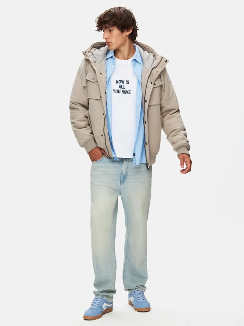 ال تي بي Hooded Plain Grey Coat