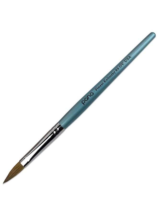 Pana Pure Kolinsky Hair Acrylic Nail Brush - Oval Crimped Teal Wood Handle (Size 8) - Image 3