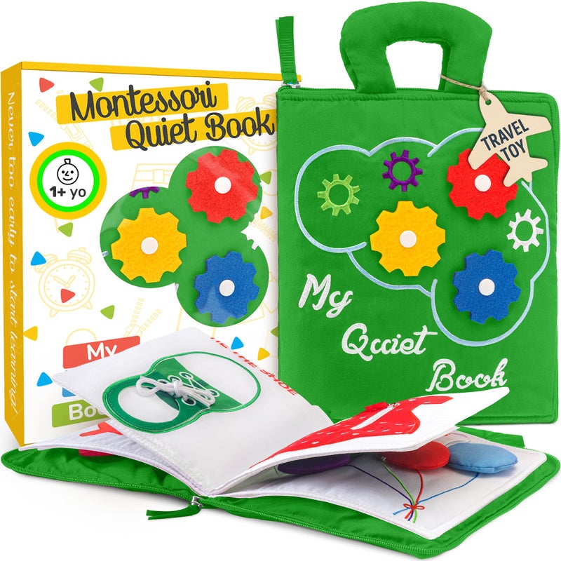 deMoca Montessori Busy Book Toddler Travel Toys 13 Activity Quiet Book Airplane Travel Toys for Toddlers 13 Busy Board with Car and Plane Activities Boys Girls Birthday Gift