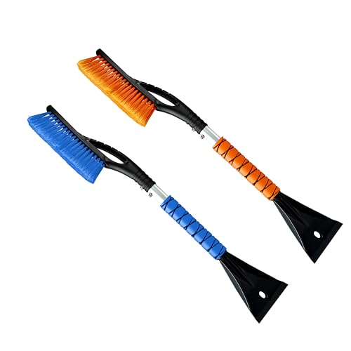 Autovir 27" Car Snow Brush and Ice Scrapers for Car Windshield (2 Pack), Window Scraper with Ergonomic Foam Grip, Snow Removal for Car, Must Have Winter Car Accessories (Green and Pink) - Image 1
