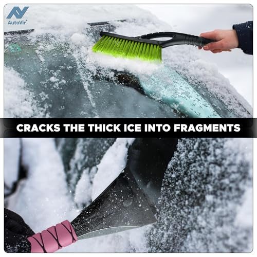 Autovir 27" Car Snow Brush and Ice Scrapers for Car Windshield (2 Pack), Window Scraper with Ergonomic Foam Grip, Snow Removal for Car, Must Have Winter Car Accessories (Green and Pink) - Image 5