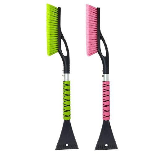 Autovir 27" Car Snow Brush and Ice Scrapers for Car Windshield (2 Pack), Window Scraper with Ergonomic Foam Grip, Snow Removal for Car, Must Have Winter Car Accessories (Green and Pink) - Image 2