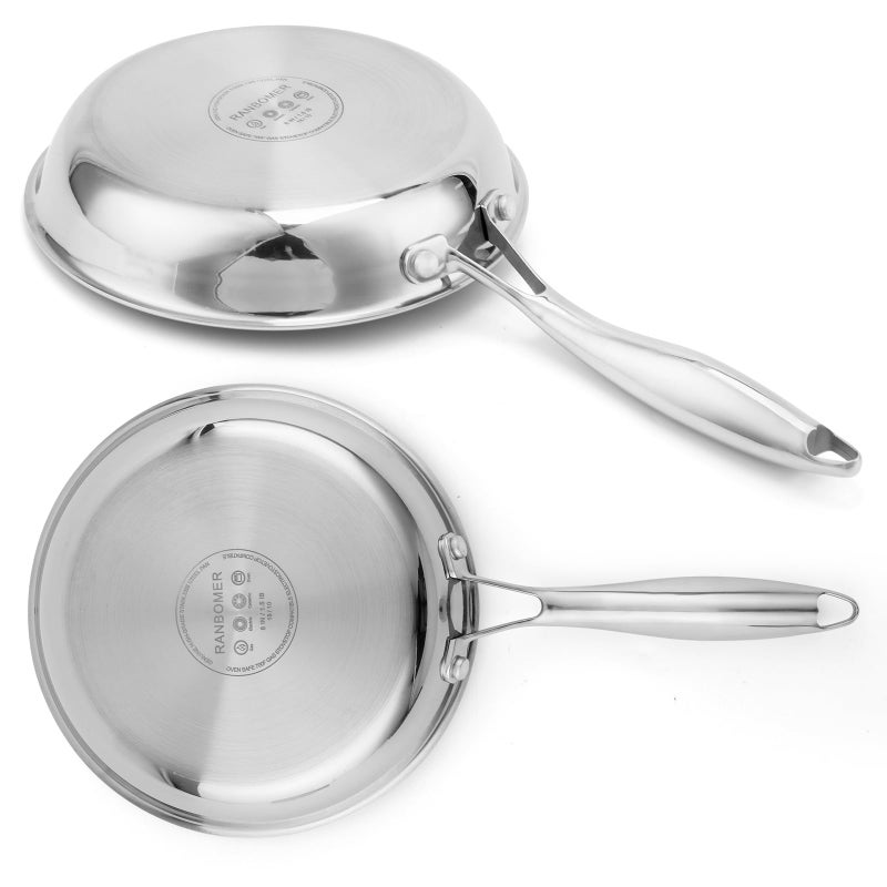 Ranbomer Stainless Steel Pan 8 Inchï¼ŒNon-Toxic PFAS, PFOA & PTFE Free, Compatible With All Cooktops & Induction Safe, Oven Safe Pan for Searing & SautÃ©ing, Long Lasting Cookware. (8 Inch) - Image 5