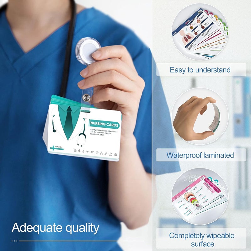 Nano Shield 96 Nursing Badge Reference Cards, Nursing School Essentials Set- Lab Values, EKG, Spanish Translation and More, Great Nursing Student Gifts - Image 5