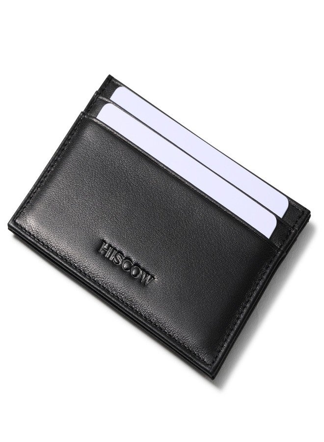 HISCOW Leather Slim Card Holder, Tiny Small Credit Card Wallet ID Case for Men & Women (Black) - Image 1