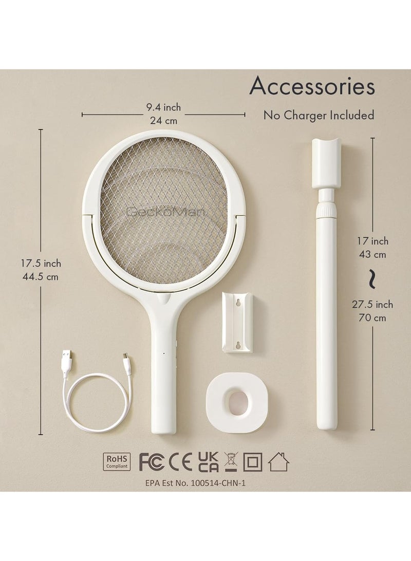 Rotating Head Electric Fly Swatter Racket Rechargeable Bug Zapper Racket Bug Zapper Indoor Fly Zapper Mosquito Zapper Flies Killer for Indoors, with a Telescopic Extension - Image 2