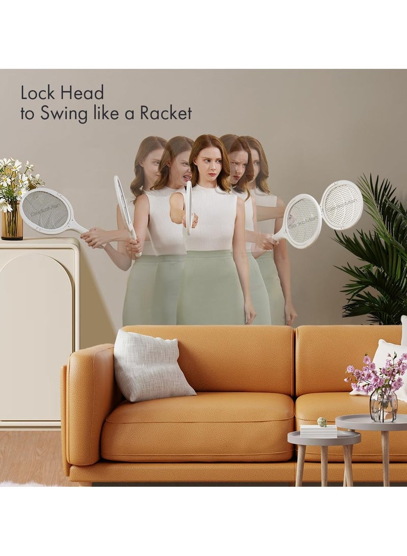 Rotating Head Electric Fly Swatter Racket Rechargeable Bug Zapper Racket Bug Zapper Indoor Fly Zapper Mosquito Zapper Flies Killer for Indoors, with a Telescopic Extension - Image 3