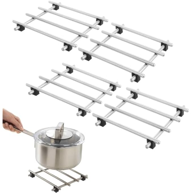 Excefore Stainless Steel Trivets For Kitchen Worktops 4Pcs Kitchen Worktop Protector Non Slip Heat Resistant Steel Trivets Kitchen Countertop Protectors For Kitchen Worktop Kitchen Dining Tableware - Image 1