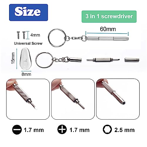 Omnful Eyeglasses Nose Pads, 5 Pairs Soft Silicone Air Chamber Glasses Nose Pads Replacement Repairing Kit, Screw-in Nose Pads with 3 in 1 Mini Screwdriver, Nose Pads for Glasses Sunglass Cleaning Cloth - Image 4