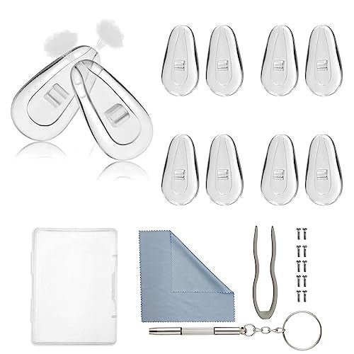 Omnful Eyeglasses Nose Pads, 5 Pairs Soft Silicone Air Chamber Glasses Nose Pads Replacement Repairing Kit, Screw-in Nose Pads with 3 in 1 Mini Screwdriver, Nose Pads for Glasses Sunglass Cleaning Cloth - Image 1