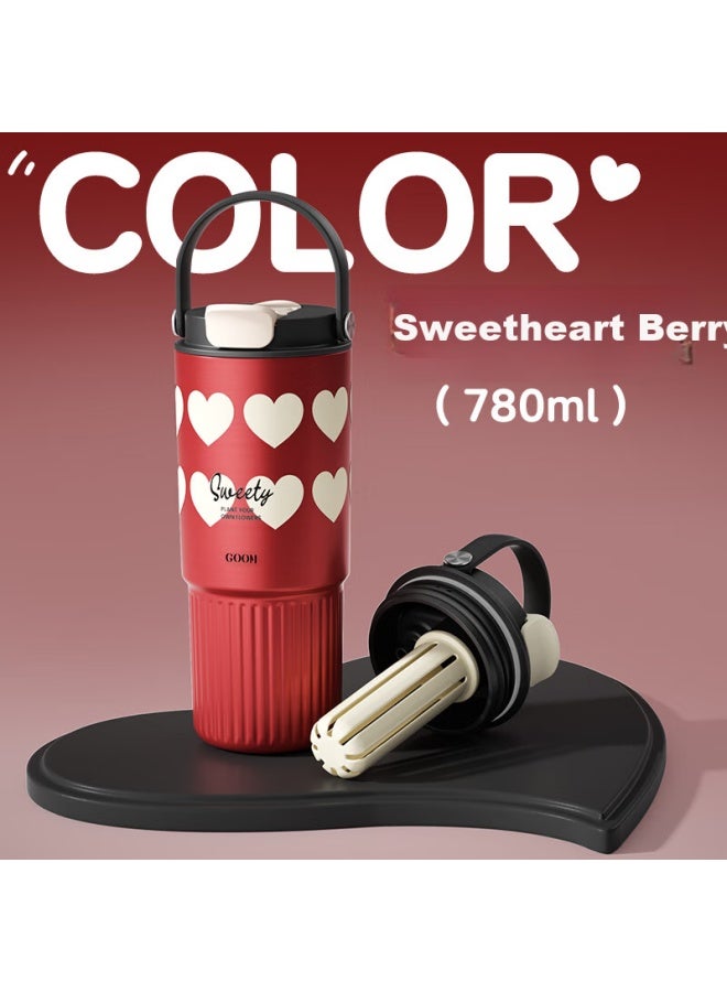 Goom Insulated Tumbler For Women With Straw, Dual-use Water Bottle, Large Capacity, Stylish Student Cup, 780ml, Candy Heart Berry Flavor