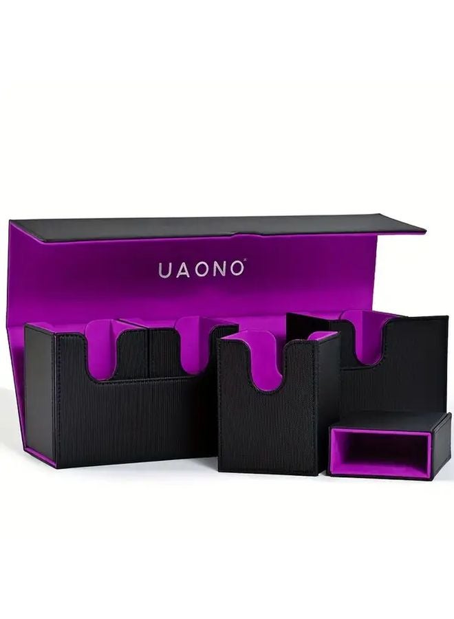 Black Purple 5 in 1 MTG Card Deck Box with Dice Storage Holds 900 Cards Magnetic Closure - Image 1
