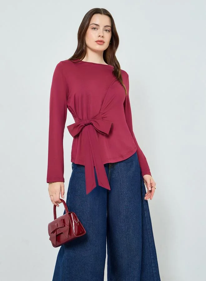 Styli Women Tie-Up Wrap Top with Long Sleeves