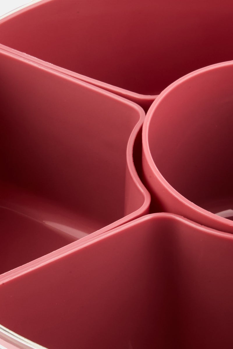 Phantom Chef 6 Compartments Round Rotating Plastic Food Storage Organizer With Lid, Light Maroon - Image 3