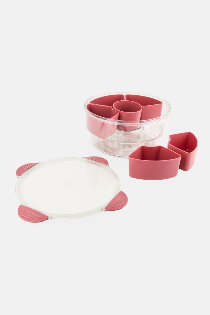 Phantom Chef 6 Compartments Round Rotating Plastic Food Storage Organizer With Lid, Light Maroon - Image 2