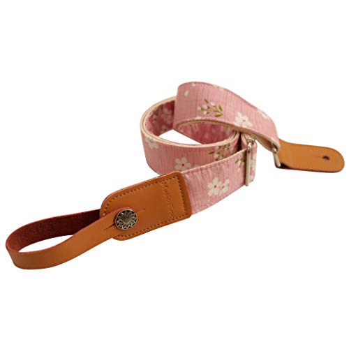 MUSIC FIRST Original Design Vintage “Pink Sakura” Soft Muslin & Genuine Leather Ukulele Strap Ukulele Shoulder Strap With a MUSIC FIRST Genuine Leather Str. Locker - Image 4