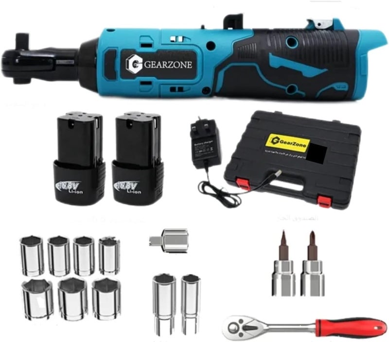 جيرزون طقم مفتاح ربط لاسلكي 16.8 (18 قطعة)، مفتاح ربط كهربائي بسرعة متغيرة وإضاءة ليد، بما في ذلك بطاريتان ليثيوم