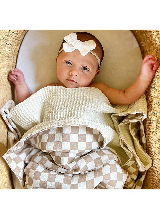 LifeTree Waffle Baby Blankets Neutral Muslin Checkered Swaddle Blankets For Boys Girls 2 Layers Crib Stroller Blanket Receiving Blankets With Muslin Front And Waffle Backing Infant Newborn  - Image 4