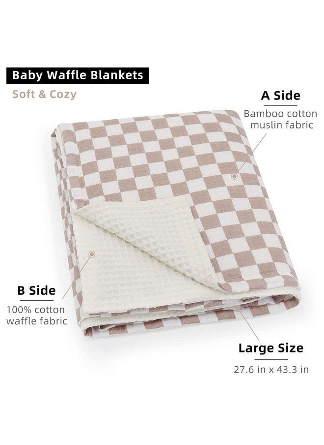 LifeTree Waffle Baby Blankets Neutral Muslin Checkered Swaddle Blankets For Boys Girls 2 Layers Crib Stroller Blanket Receiving Blankets With Muslin Front And Waffle Backing Infant Newborn  - Image 3