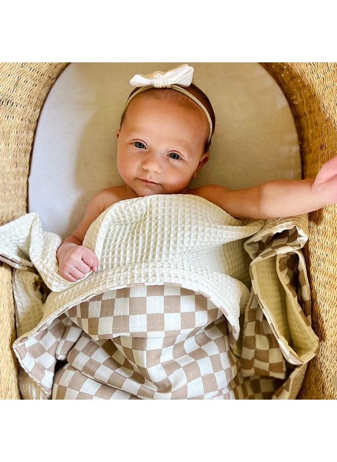 LifeTree Waffle Baby Blankets Neutral Muslin Checkered Swaddle Blankets For Boys Girls 2 Layers Crib Stroller Blanket Receiving Blankets With Muslin Front And Waffle Backing Infant Newborn  - Image 5