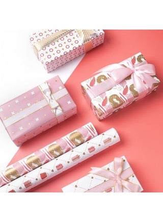10 Sheets Gift Wrapping Paper with Ribbon Sticker Tape Set, Durable Gift Wrap Set for Birthday Party, Valentines Day, Wedding, Baby Shower, Bridal Shower, Graduation 50 cm X 70 cm - view 4