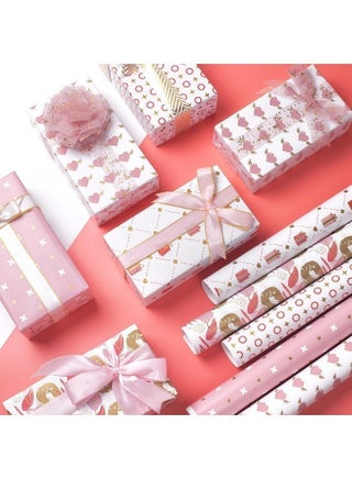 10 Sheets Gift Wrapping Paper with Ribbon Sticker Tape Set, Durable Gift Wrap Set for Birthday Party, Valentines Day, Wedding, Baby Shower, Bridal Shower, Graduation 50 cm X 70 cm - view 2