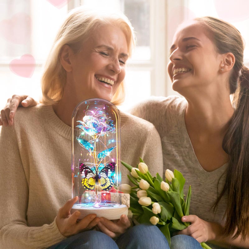 Beferr Beferr Mothers Day Flowers Gifts for Women Birthday Gifts  Galaxy Rose Eternal Flower Gift Light Up Rose with Butterfly in Glass Dome Mothers Day Ideas Gifts for Mom Grandma Wife Sister Friends - Image 4