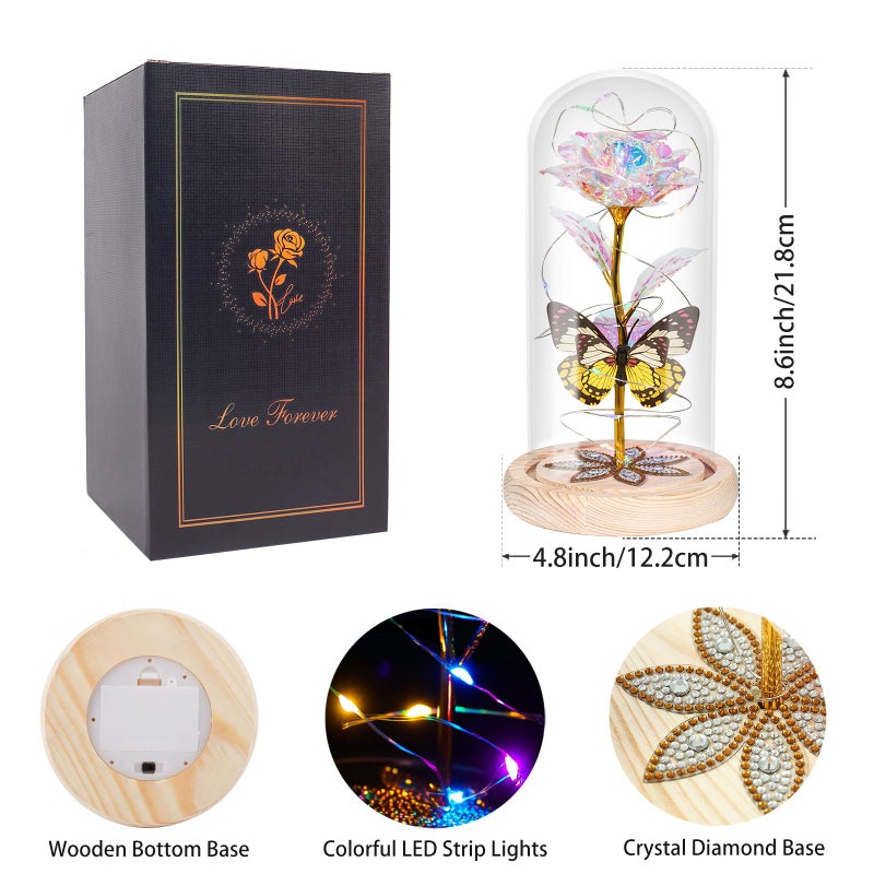 Beferr Beferr Mothers Day Flowers Gifts for Women Birthday Gifts  Galaxy Rose Eternal Flower Gift Light Up Rose with Butterfly in Glass Dome Mothers Day Ideas Gifts for Mom Grandma Wife Sister Friends - Image 3
