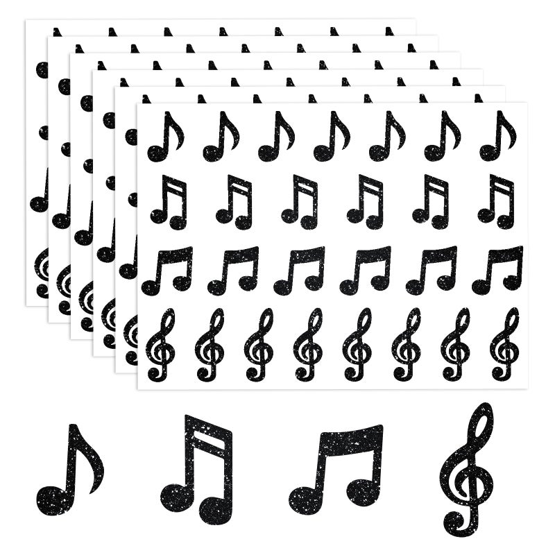 Whaline 540Pcs Music Note Stickers Glitter Black Music Party Decals School Teacher Reward Sticker Musical Song Adhesive Decals for Notebook Laptop Envelope Scrapbook Journal Cards Decor