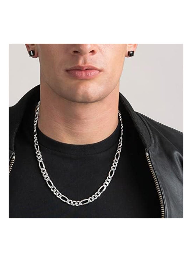 925 Sterling Silver 7mm Men's 200 Figaro Chain Necklace  - Image 4