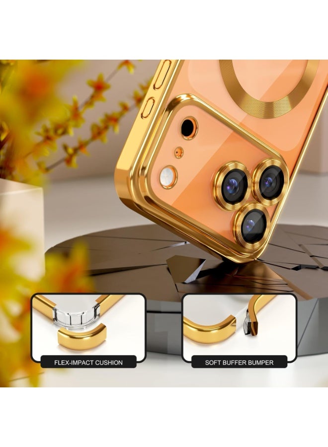 Magnetic Case for iPhone 17 Pro Compatible with MagSafe, [Anti-Yellowing] [Military-Grade Drop Protection] Full Camera Lens Protection, Plated Soft Flexible Transparent Phone Case for Women, Golden - Image 5