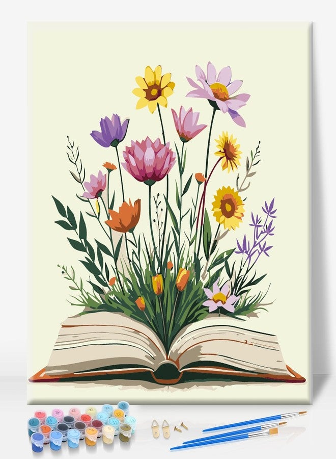 Camocin Framed Paint by Numbers Kit for Adults Beginner & Kids Ages 10-13, Books Easy Paint by Numbers with Frame, Flowers Acrylic Adult Painting by Number Kits on Canvas Framed for Gift Decor 10 x 10 Inch - Image 1