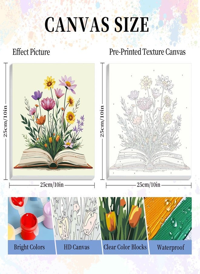 Camocin Framed Paint by Numbers Kit for Adults Beginner & Kids Ages 10-13, Books Easy Paint by Numbers with Frame, Flowers Acrylic Adult Painting by Number Kits on Canvas Framed for Gift Decor 10 x 10 Inch - Image 3