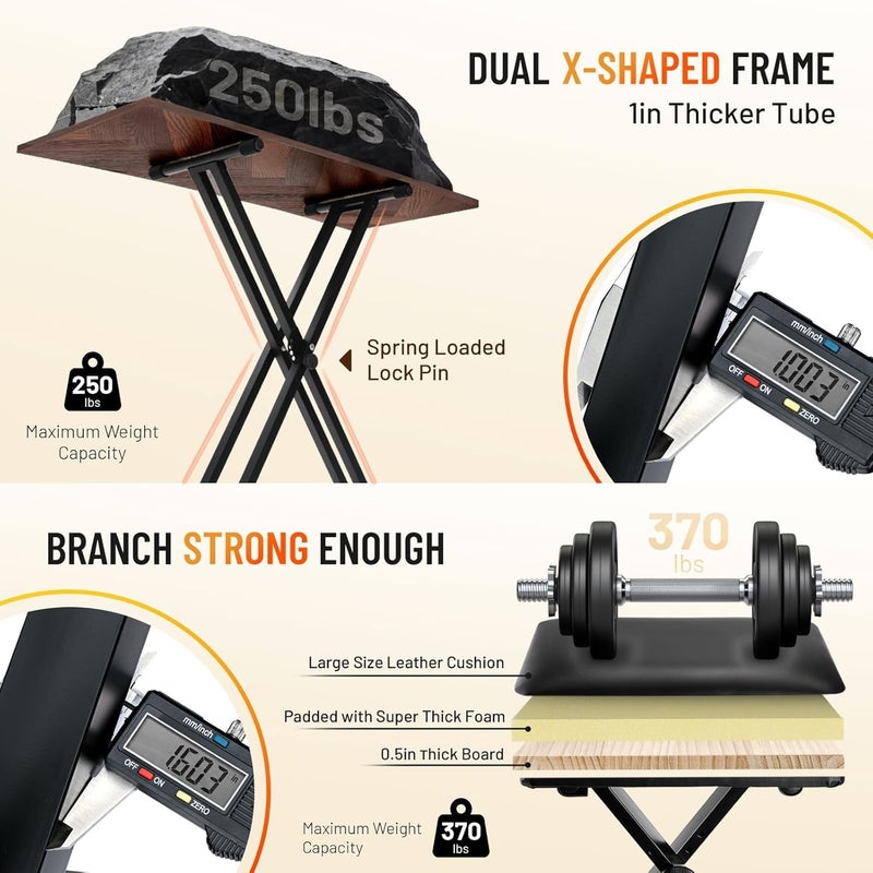 Device Of Urban Infotech طقم حامل لوحة المفاتيح والمقعد - حامل لوحة مفاتيح بيانو بإطار X مزدوج مع مقعد مبطن، قابل للتعديل وقابل للطي، مقعد بيانو لحامل البيانو للاستخدام المنزلي، الاستوديو، المسرح والمبتدئين - Image 5