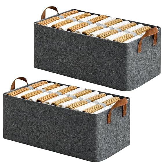RENVA 2PCS Wardrobe Organizer for Clothes with Metal Frame Rectangle Storage Baskets for Clothing Fabric Storage Box with Handles Shelf Basket for Storage Clothes (2 PCS, Big Storage Box) - Image 1