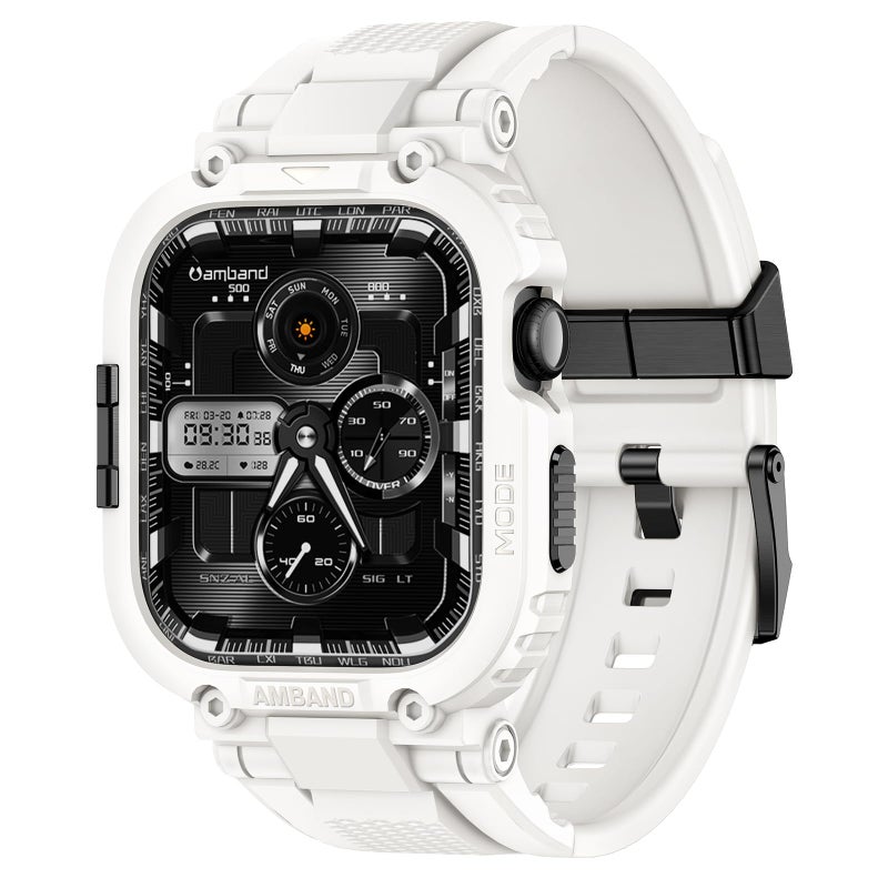 amBand 46mm for Apple Watch Series 11/10 Band Case Men, M1 Sport Rugged Heavy Duty Cover Tactical Strap Military Grade Protective Bumper Protector for iWatch 46 mm Men - White - Image 1