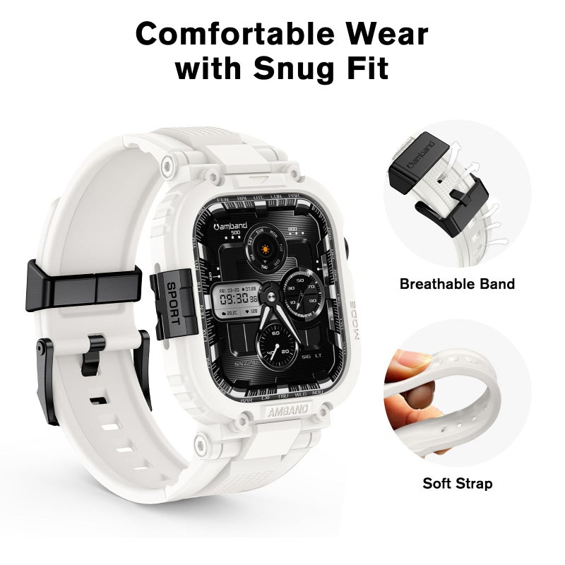 amBand 46mm for Apple Watch Series 11/10 Band Case Men, M1 Sport Rugged Heavy Duty Cover Tactical Strap Military Grade Protective Bumper Protector for iWatch 46 mm Men - White - Image 4