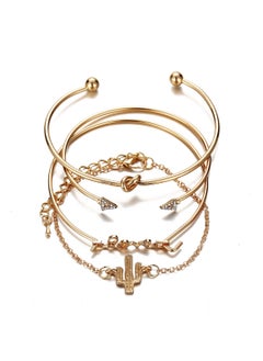 Huitich Trendy 4-Piece Minimalist Bracelet Set Gold Plated Alloy & Crystal  - Image 1