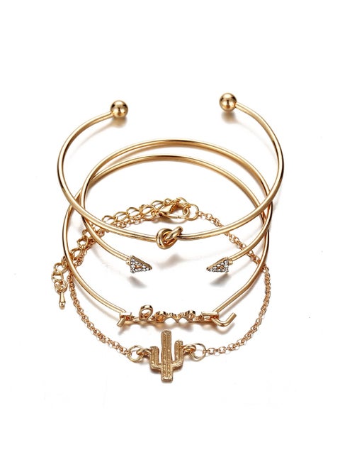 Trendy 4-Piece Minimalist Bracelet Set Gold Plated Alloy & Crystal