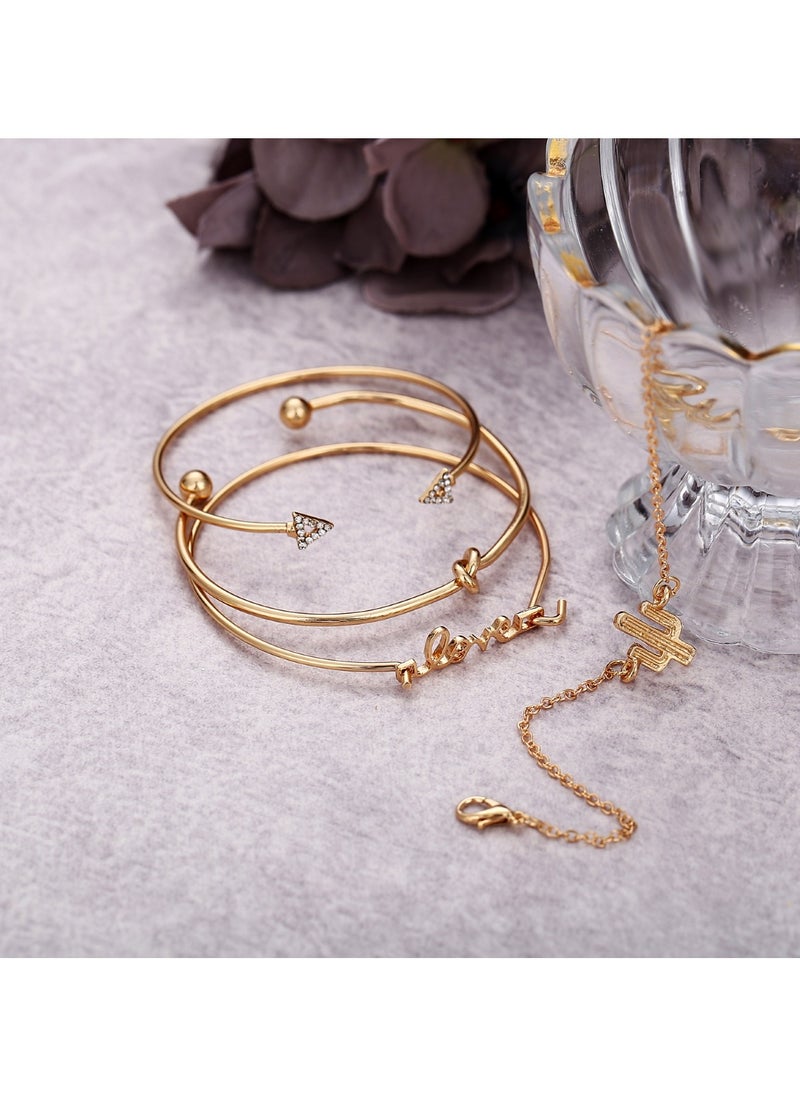 Huitich - Trendy 4-Piece Minimalist Bracelet Set Gold Plated Alloy & Crystal - Image 1