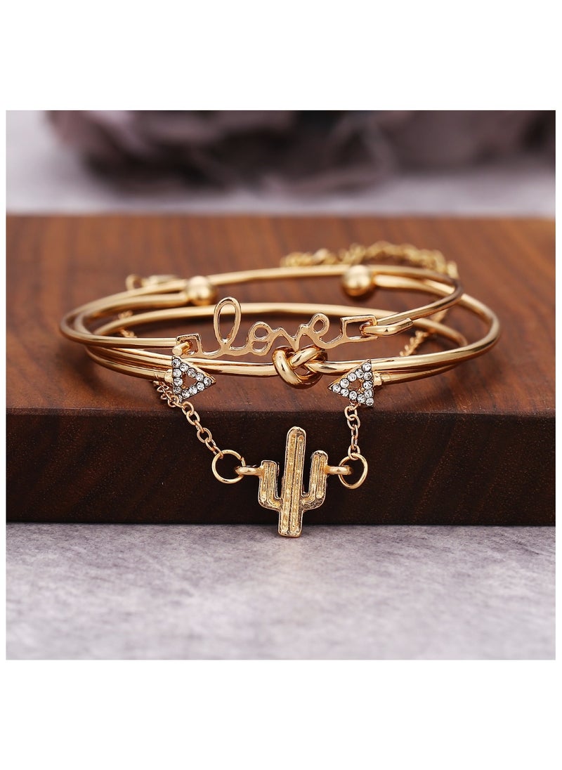 Huitich - Trendy 4-Piece Minimalist Bracelet Set Gold Plated Alloy & Crystal - Image 1