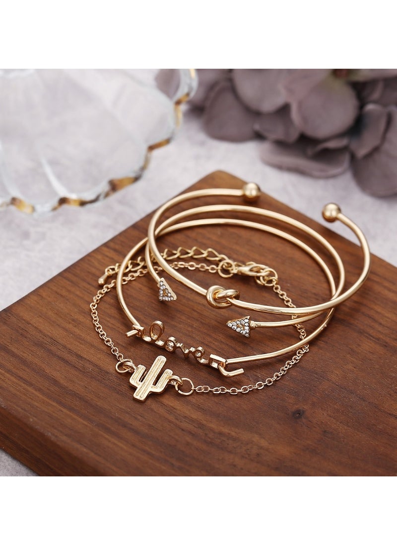 Huitich - Trendy 4-Piece Minimalist Bracelet Set Gold Plated Alloy & Crystal - Image 1