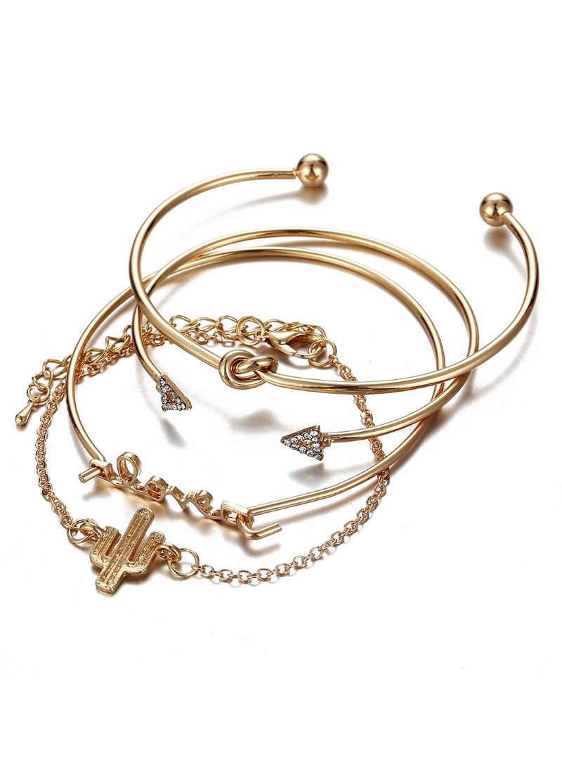 Huitich - Trendy 4-Piece Minimalist Bracelet Set Gold Plated Alloy & Crystal - Image 1